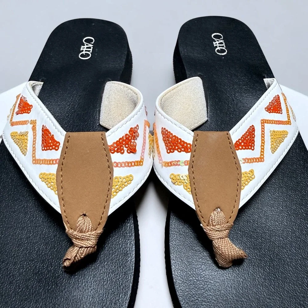 Cato Platform Flip Flops Bundle Leopard Rhinestone Denim & Embroidered Sandals 9